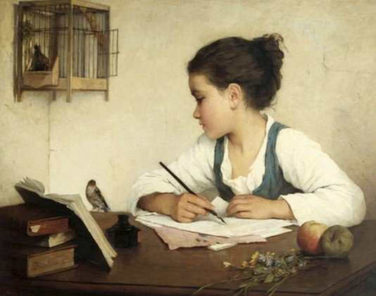 Una niña escribiendo, Henriette Browne 1870 (Copiar)