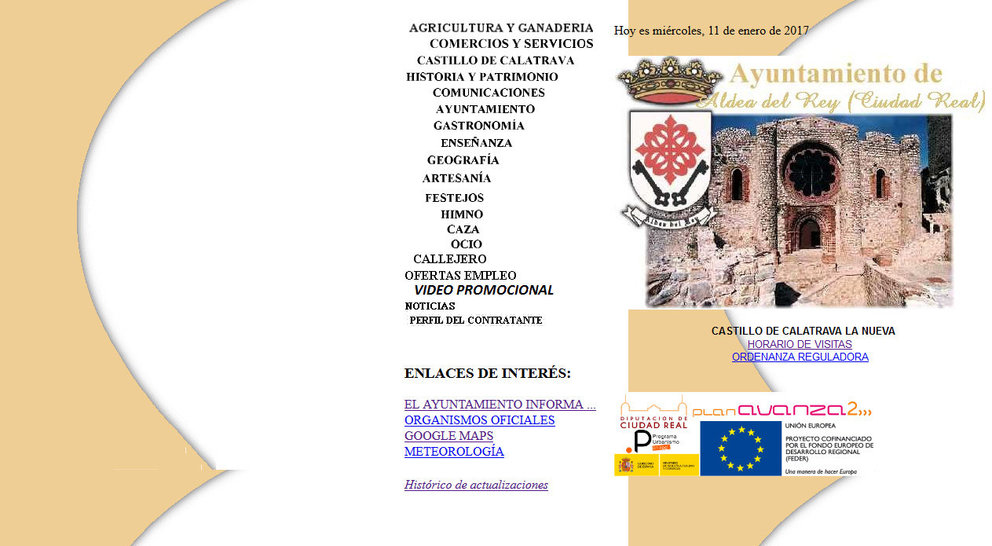 Portada de la actual web del Ayuntamiento de Aldea del Rey