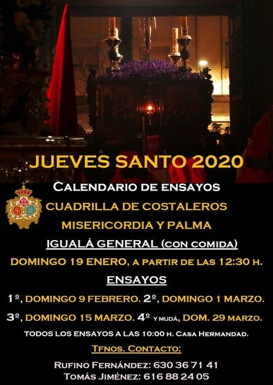 Cartel ensayos Jueves Santo 2020